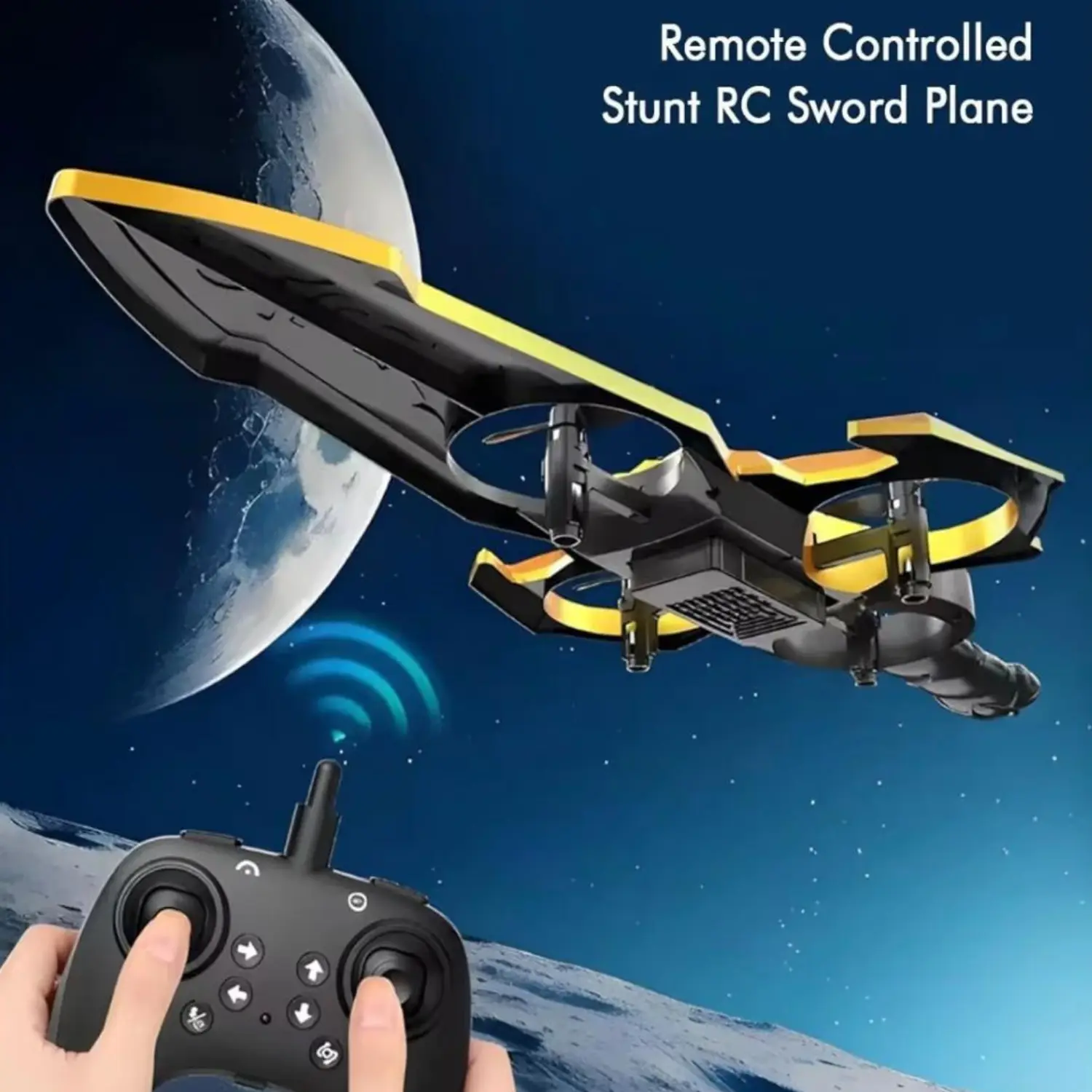 M02 AND FIGHTER JET (9) Flying Sword Remote Control Jet Airplane Toy with 2.4GHz Controller | Fighter Aircraft Model with Propellers, Rechargeable Battery, Landing Gear & Charger | Lightweight RC Plane for Kids & Beginners - Image 1