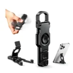Phone Stand & Fidget Spinner, Foldable Zinc Alloy Mobile Holder with Carabiner Keychain, Dual-Axis Adjustable Pocket Travel Phone Stand for Desk, Airplane & Office