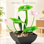 Water Fountain Metal Green Flowers Indoor, Lotus Leaf Waterfall Desk Fountain For Home Decor Office, Bedroom Decor item