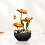 Water Fountain Metal Gold Flowers Indoor, Lotus Leaf Waterfall Desk Fountain For Home Decor Office, Bedroom Decor item