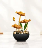 Water Fountain Metal Gold Flowers Indoor, Lotus Leaf Waterfall Desk Fountain For Home Decor Office, Bedroom Decor item