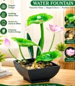 Water Fountain Metal Green Flowers Indoor, Lotus Leaf Waterfall Desk Fountain For Home Decor Office, Bedroom Decor item - Image 2